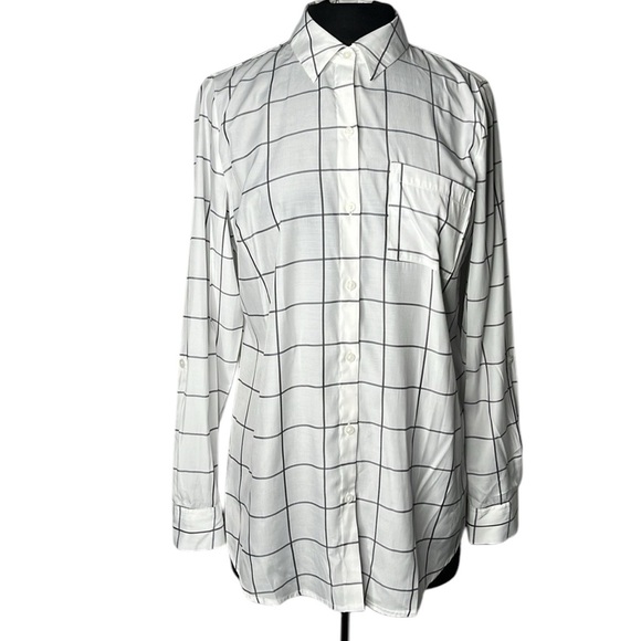 APT 9 Women’s Plaid Window Pane Black White Button Front Shirt Size M - Picture 1 of 7
